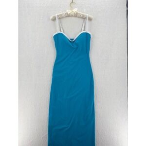 93 Play Street - Bodycon Maxi Dress Contrast Trim Slit‎ - Blue - S - Women